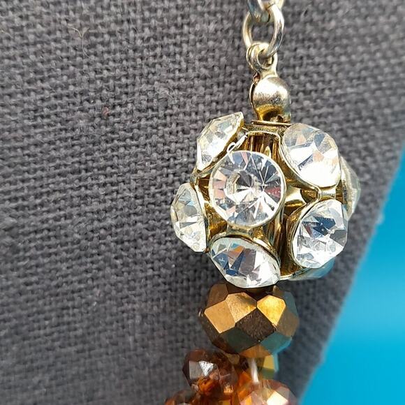 Long Crystal Necklace, Three Crystal Strands, Clear Rhinestone Beads, 37 Inches - Picture 5 of 10